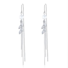 Leaf Threader Earrings 925 Sterling Silver Leaf Chain Earrings Tassel Dangle Drop Earrings for Women Girls