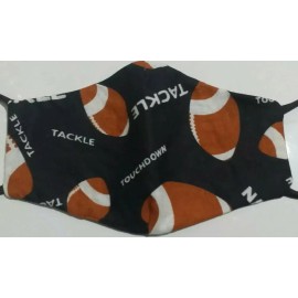 Handmade Football Touchdown Tackle Black Reversible Repurposed Fabric Face MaskONE SIZE