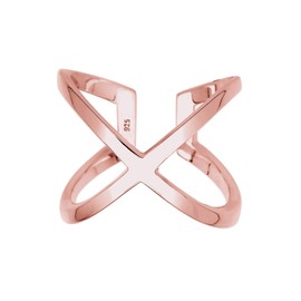 Elli Women's Ring with Cross Symbol Blogger Statement in 925 Sterling Silver, Rose gold-plated sliver