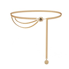 WERFORU Women Chain Belt Multi Layer Waist Chain Fashion Adjustable Metal Link Waist Belt for Dresses Gold