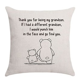 Aocaso Grandson Gifts from Grandma Grandad, Grandson Cushion Cover Pillowcase Throw Pillow Cover Grandson Birthday Gifts (than you for being my grandson)