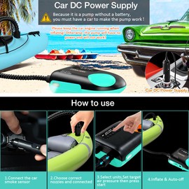 Karltion 20PSI Paddle Board Pump-Portable Electric SUP Air Pump, Dual Stage Inflation & Deflation SUP Pump, 110W Paddleboard Pump with Auto-Off Function & 12V DC Car Connector for Paddle Board, Kayaks
