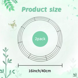 2 Pack Wreath Frame 16 Inch Wire Wreath Frame Round Metal Wreaths Form Dark Green Wire Wreaths Ring for DIY Craft Floral Arrangements Front Door Outdoor Wedding Christmas Home Decor Making Supplies