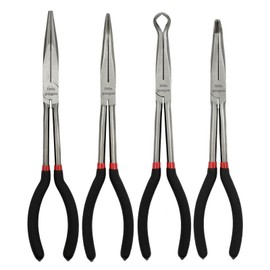 MFBJXC 4 Pack 11" Precision Long Nose Pliers Set with Insulated Comfort Grip Handles,Straight Long Needle Nose Pliers,45/90 Degree Angle Curved Pliers for Wire Bending,Shaping,Trimming,Jewelry Making