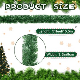 KIMOBER 50.9 Ft Christmas Tinsel Garland,Dark Green Hanging Metallic Twist Garland for Xmas Tree Wedding Fireplace Party Decorations(50.9 Ft Dark Green)