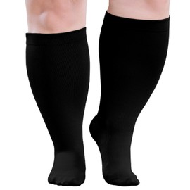 AMITOFO Plus Size Compression Socks Wide Calf for Women Men, 20-30mmHg Medical Grade Support for Circulation, Edema, Varicose Veinss Suitable for Nursing, Travel, Running, XXXL Black