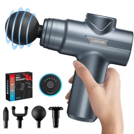 LEERCON Mini Massage Gun, Compact Sports Massager,Deep Tissue Muscle Massage Gun,with 4 Massage Heads 6 Speeds,Fashion Lighting Ideal Gifts for Men, Women(Blue)