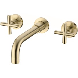 TRUSTMI Bathroom Faucet, 2-Handle Wall Mounted Brass Vessel Sink Faucet and Rough in Valve Included, Brushed Gold