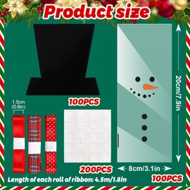 Whaline 100 Packs Christmas Cellophane Treat Bags Snowman Clear Candy Goodie Bags Winter Xmas DIY Art Crafts Kit for Popcorn Sweet Party Favor Supplies
