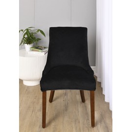 MIFXIN Velvet Wingback Side Chair Covers Slipcover Stretch Washable Sloping Armchair Accent Chair Protector Seat Cover for Dining Room Banquet Home Decor (2 Pack, Black)