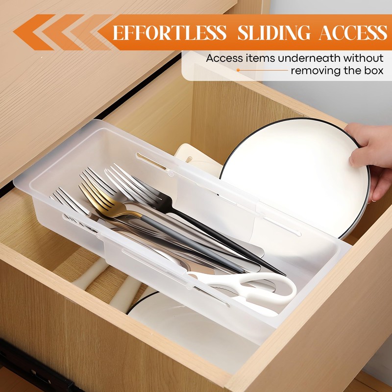 Gulfmew 1 Pack Deep Drawer Organizer Bins, Adjustable Sliding Drawer