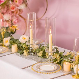 Clear Glass Hurricane Candle Holder Set of 2, 13.8 inch Tall Candlestick Holder for Taper Candles, Hurricane Glass Candle Holders for Table Centerpiece Wedding Party Dining Event Decor