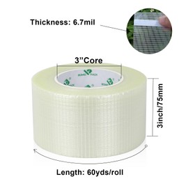 BOMEI PACK Cross Filament Strapping Tape 3 inch x 60yds x 6.7Mil Transparent Reinforced FiberglassTape for Heavy Duty tasks, Strong Holding Power,Shipping 1Pack