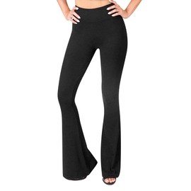 SATINA Flare Leggings - High Waisted Yoga Pants for Women - Tummy Control - Palazzo Pants - Buttery Soft - Bell Bottom Pants Solid Black