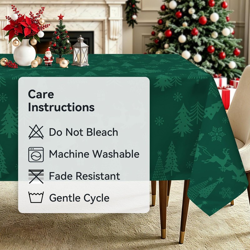 Christmas Santa Claus Deer Rectangle Table Cloth Green 60x84inch