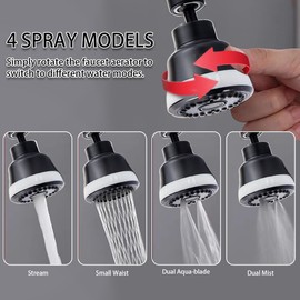 Faucet Aerator Faucet Sprayer Attachment, Kitchen Faucet Head Replacement with 4 Spray Modes, 360° Swivel Faucet Extender Anti-Splash Sink Sprayer Faucet Nozzle Head (Diamond, Black)