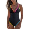 popvil Women's Tummy Control Swimsuits One Piece Neon Color Block