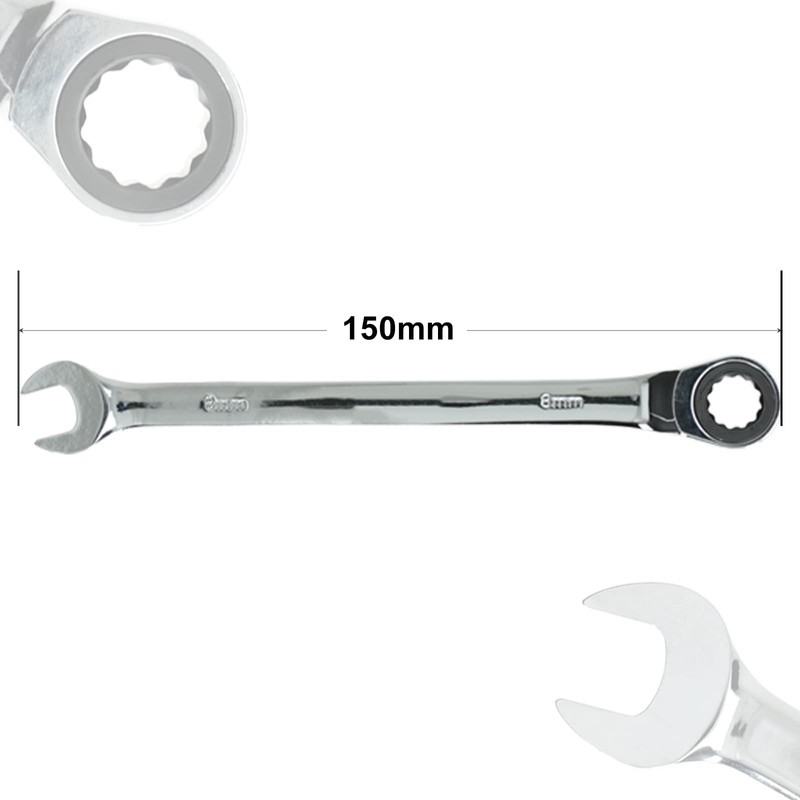 Seshin Buffalo 8mm Ratchet Spanner Steel Fixed Head Gear Wrench