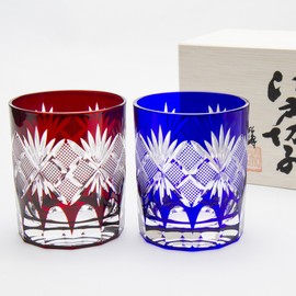 田島 glassmaking Fires 切子 魚子 Old Glasses Pair [Gift Packaging]