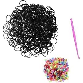 DasKid 600+ Black Loom Bands Refill Pack with Hook Tool and Colorful S Clips Art Craft Refills for DIY Bracelet Making Refill Kit (600+)