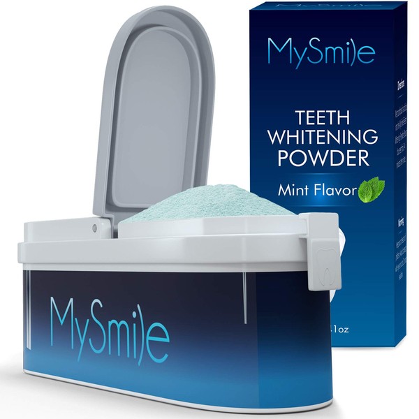 MySmile Polvo de dientes para blanquear los dientes, Pasta de dientes en polvo para blanquear los dientes, Blanqueador de dientes Eliminador eficaz de manchas de café, fumar, refrescos-40G (Azul Oscuro)
