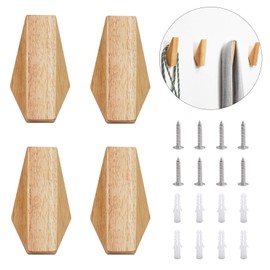 INCREWAY Natural Wooden Hook, 4PCS Burlywood Wall Mounted Hooks Durable Coat Hook Hat Rack Towel Hanger for Living Room Bathroom(Rhombus)