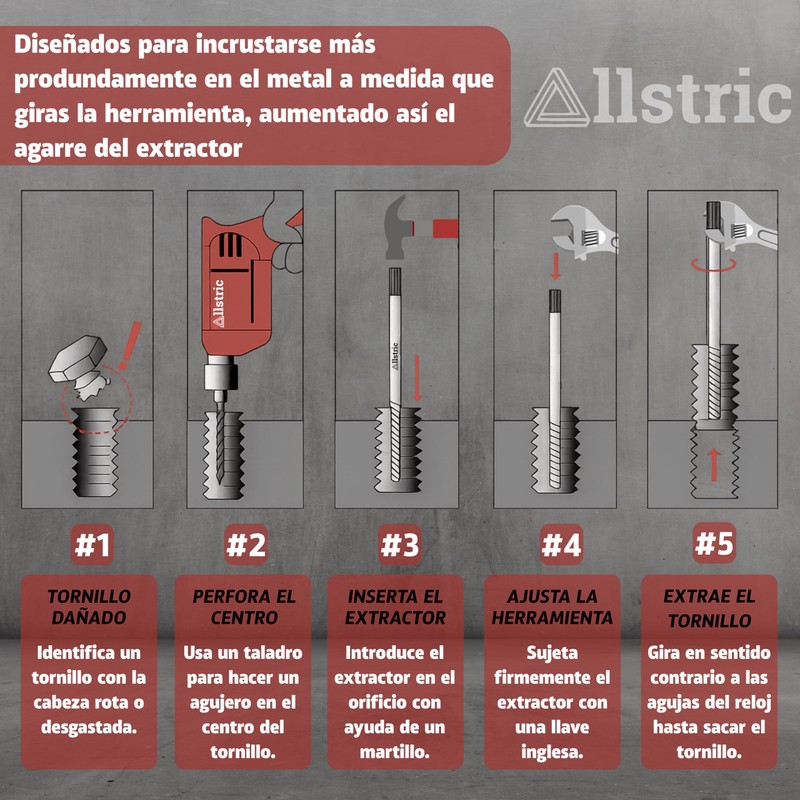 Allstric Set of 8 Broken and Damaged Screw Extractor |