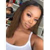 KLAIYI Ombre Brown Yaki Straight Bob Wig Human Hair Glueless