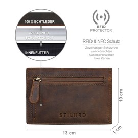 STILORD Trevor' Kartenhalter aus Leder, RFID-Mini-Brieftasche, Herren, Damen, Geldbörse, NFC, Geldbörse, echtes Leder, mittelbraun, M, Geldbörse