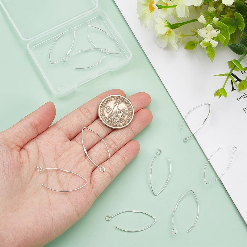 BENECREAT 10Pcs 925 Sterling Silver Earring Hooks, 36mm French Earwire