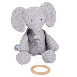 Nattou 929028 Tembo Cotton Knitted Elephant Musical Soft Toy Elephant Music Box, Grey (Knitted), 28 cm