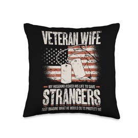 Veteran Gifts For Women & Military Wife Gifts Veteran Wife, Husband Soldier & Saying for Military Women Throw Pillow, 16x16, Multicolor