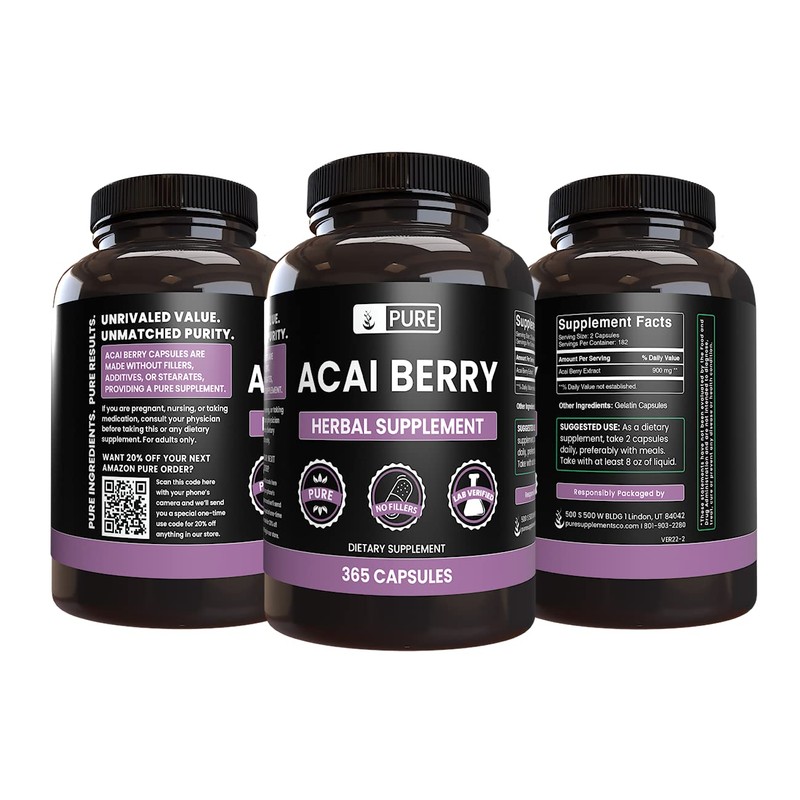 PURE ORIGINAL INGREDIENTS Acai Berry (365 Capsules) No Magnesium Or