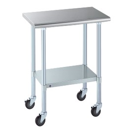 ROCKPOINT Stainless Steel Prep & Work with Caster 18x30 Inches Commercial Kitchen Adjustable Under Shelf and Table Foot for Restaurant, Home and Hotel, 18x30inch, Silver