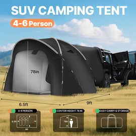 9 * 6.5 * 6.5FT SUV Tent, 2-6 Person Rectangle Car Tent for Family, Waterproof & Windproof for Car Camping, Large Camping Tents with Storage Bag, SUV, Van, Jeep.