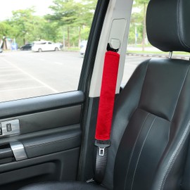 Amooca Soft Faux Fur Universal Fit Seatbelt Cover Car Truck SUV Airplane Seat Belt Shoulder Pad for Carmera Backpack Straps Neck Cushion Protector Extra Long 15.7in Red