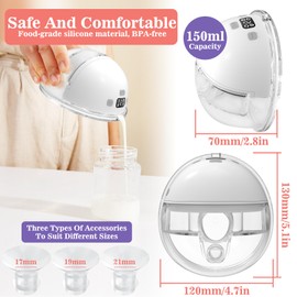 Milchpumpe Elektrisch mit 4 Modi, 2 Milchpumpe Handsfree, Breast Pump Electric Tragbare mit 2 Bh-Verstellklammern und 17/19/21mm Flanschen, Geräuscharm, BPA-Frei, mit LED-Display, Weiß