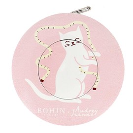 BOHIN France Cat Themed Automatic Tape Measure - Centimetres and Inches Indication, Double-Sided Tape Measure for Sewing and Measuring Projects, Plastic Casing, Pink, 150cm - 1 Piece