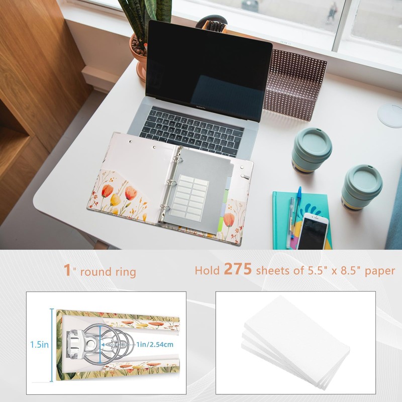 Mini Binder Organizer for 5.5" x 8.5" Paper ，1 Inch