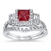 His Hers Wedding Set Red Ruby CZ Engagement Ring Bridal
