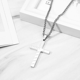 Cupimatch American Flag Cross Necklace Philippians 4:13 Bible Verse Pendant Inspirational Pendant Necklace with 24 inch Chain Stainless Steel Patriotic Jewelry for Men Women