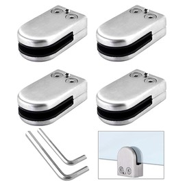 QitinDasen 4 Pieces 10～12 mm (L Size) Glass Clamps, 304 Stainless Steel Glass Clip Clamp, Adjustable Glass Clamp Bracket Flat Back, for Staircase Balustrade Handrail (Silver)