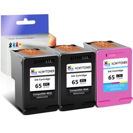 KCMYTONER 65XL Black Tri-Color Ink Cartridges Combo Pack Replacement for HP 65 XL N9K04AN N9K03AN High Yield use with Deskjet 2655 2652 3755 3772 3700 2600 Envy 5055 5000 5070 Printer,2 Black 1 Color