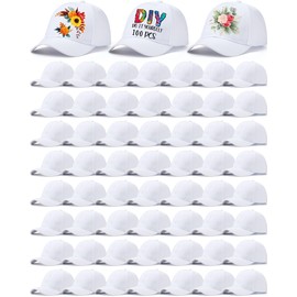 Bonuci 100 Pcs White Baseball Hats Bulk Sublimation Hats Adjustable Back Strap DIY Plain Trucker Hats for Men Women