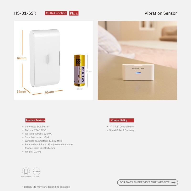 HESTIA Vibration Sensor for Windows and Doors, WiFi Wireless Door