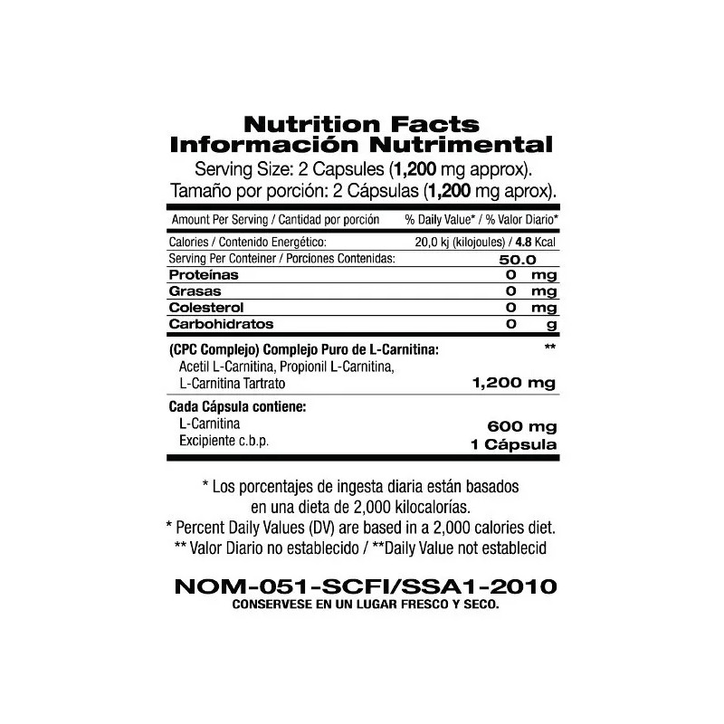Carnitina Cpsulas L-carnitina Caps 100 De 600 Mg Fnt Gca