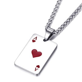 MOO&LEE Stainless Steel Pendant Necklace for Men and Women Small Poker Card Ace of Spades Necklace with 24 Inch Link Chain, Couples Jewelry for 2
