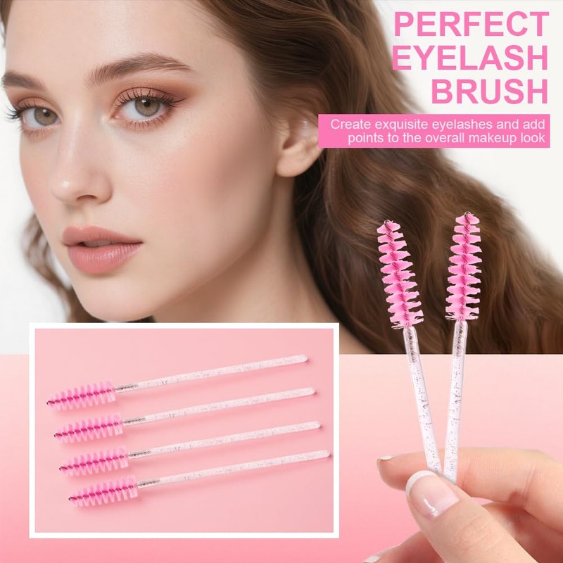 LOPHE Pink Eyelash Brushes, Disposable, Pack of 200 Crystal Eyelash