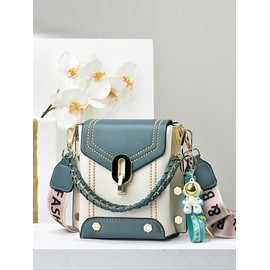 Fashionable Geometric Pattern Pu Leather Crossbody Bag As Gifts, 2025 New Versatile Shoulder Bags 2025 for Women, Trendy All-match Bag Charm Chain Flap Affordable Luxury Bag:_Pink White_one-size