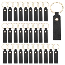 sourcing map 40 Pcs PU Leather Keychain Blanks Bulk Laser Engraving Keychain Leather Key Fob Kit with Key Rings for DIY Supplies Gifts (Black, 3.7" x 0.7")